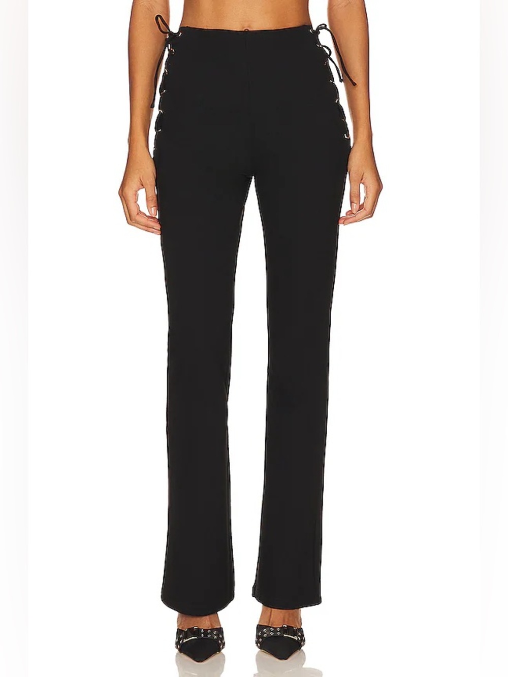 superdown Black Lace-Up Side Flare Pants